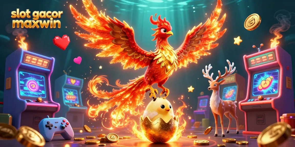 Engage with slot gacor maxwin featuring phoenixes, vibrant game elements, and a dazzling casino atmosphere.