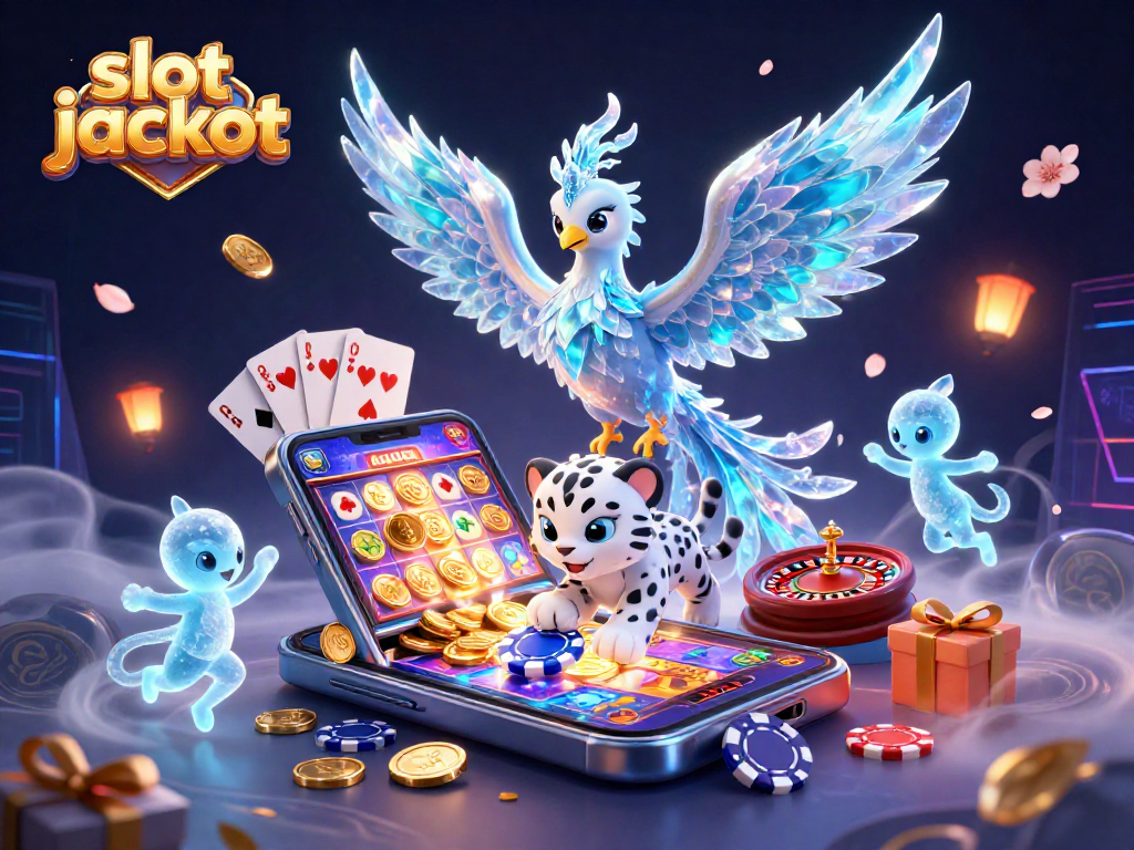 Engage in thrilling slot jackpot action with 3D ice phoenix, snow leopard cub, and glowing ice sprites!