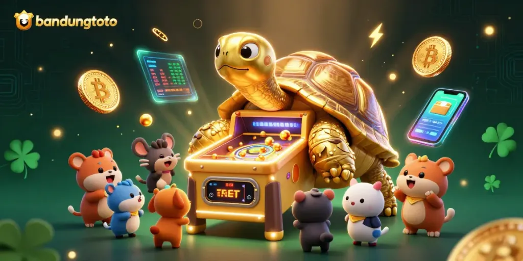 Experience excitement at bandungtoto with vibrant slot games and engaging characters in this lively digital illustration.
