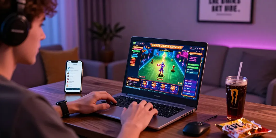 Engaged player on garuda303 online gaming platform enjoying vibrant game graphics in a stylish home setup.