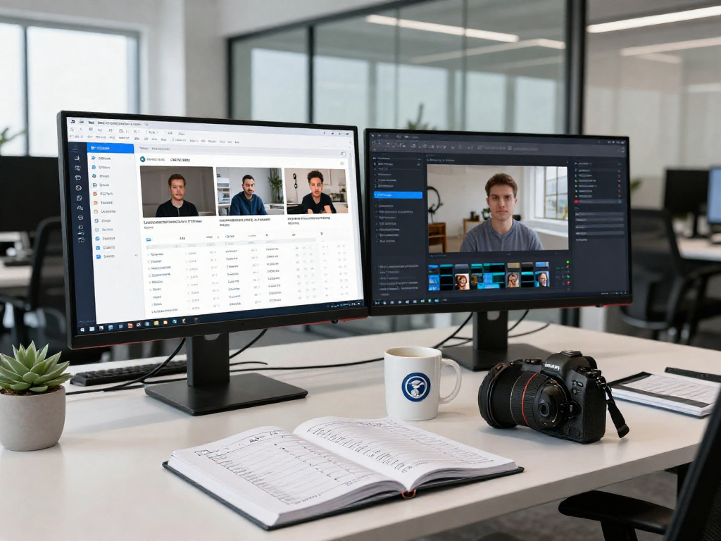 Content moderation expert using an ai detector in a modern tech workspace.