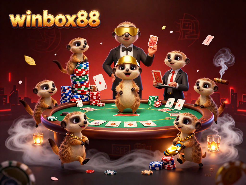 Experience the thrilling escapades of winbox88 with cheeky meerkats in a lively casino setting.