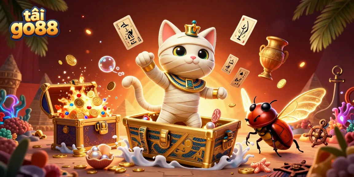 Experience thrilling wins at tải go88 with an entertaining mummy cat and vibrant casino elements.