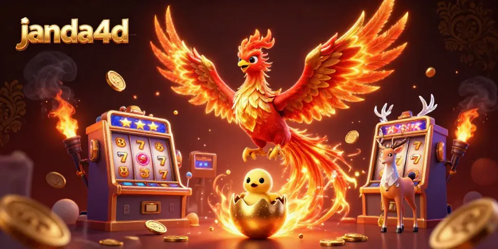 Permainan judi janda4d dengan simbol slot yang bersinar dan karakter menakjubkan.