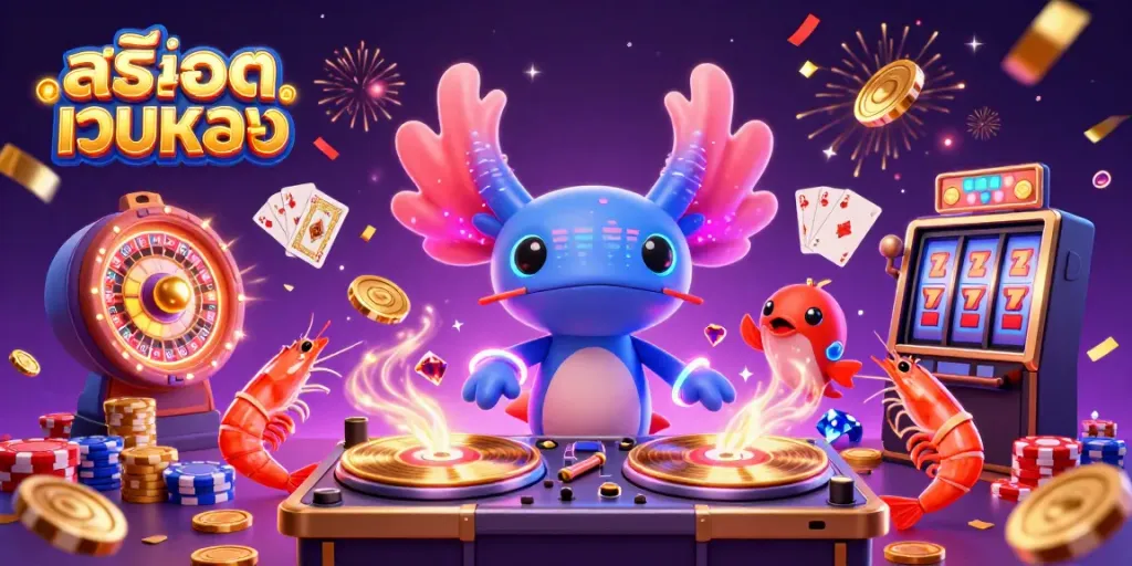 Experience fun gameplay with สล็อตเว็บตรง in a vibrant underwater casino scene, showcasing colorful characters and lively elements.