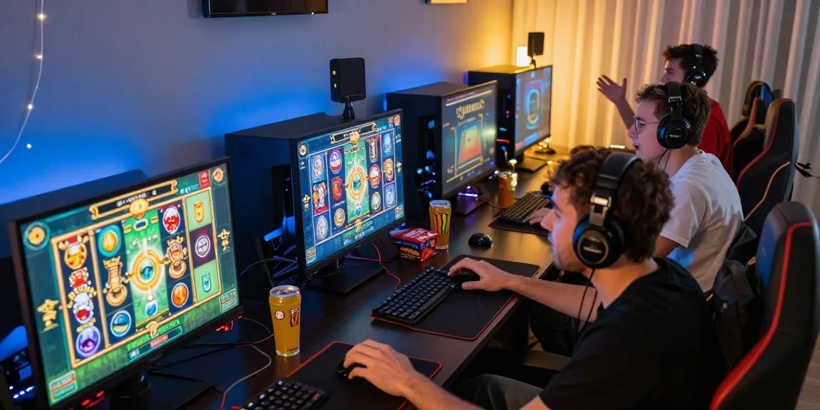 Players enjoying GARUDA303 online slots in vibrant gaming setup