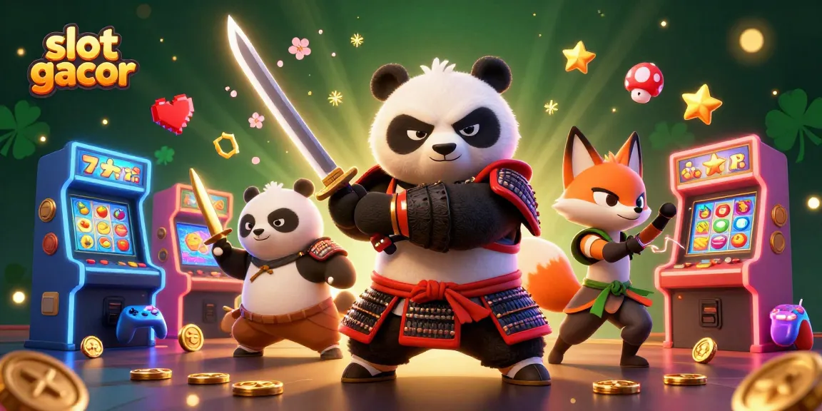 Experience slot gacor excitement with a vibrant samurai panda and ninja fox amidst jackpot thrills.