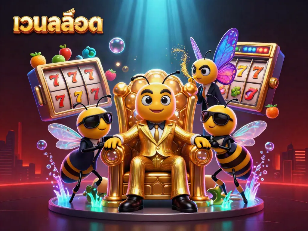 Spin slot reels in a vibrant scene starring เว็บสล็อต with a bumblebee mob boss and his entourage.