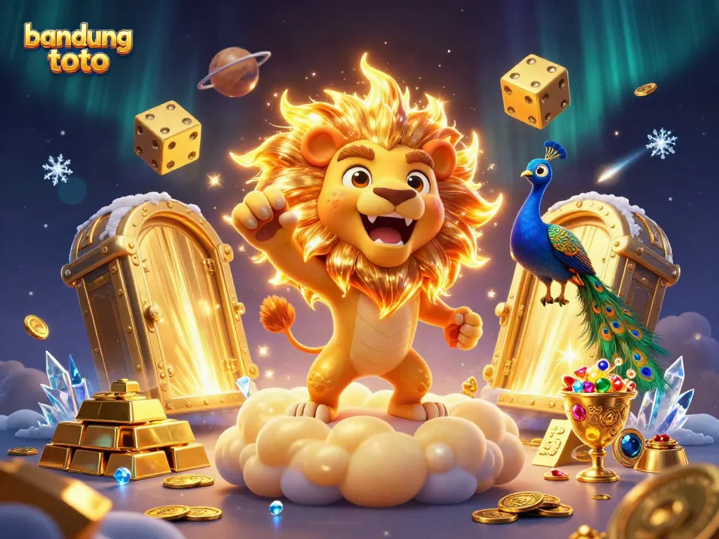 Experience the excitement of bandung toto with a dynamic 3D casino scene featuring treasures and gaming elements.