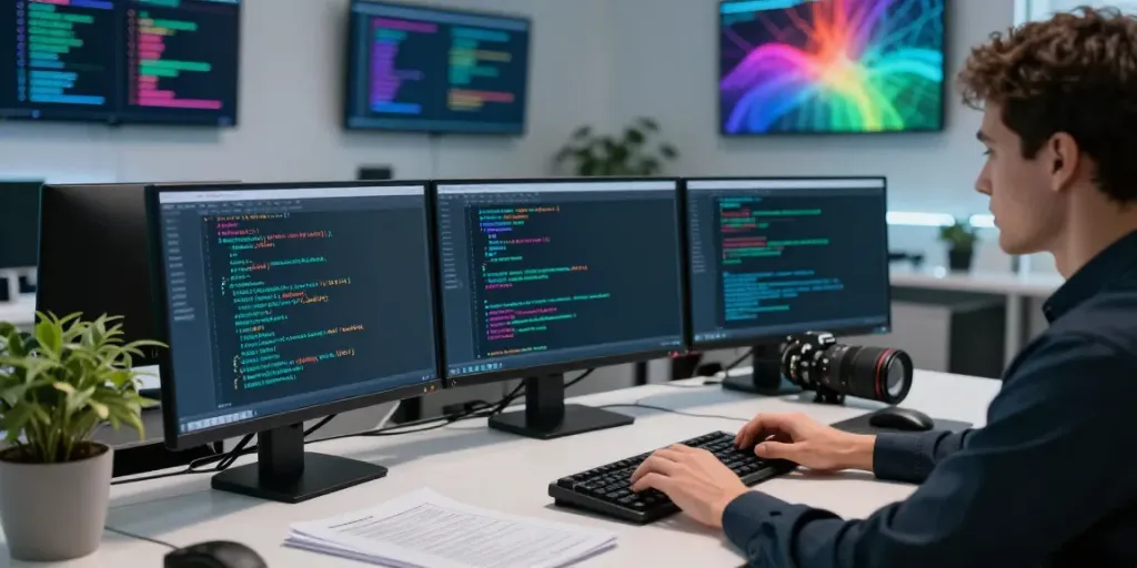 Cybersecurity expert researching hidden wiki links in a modern workspace.