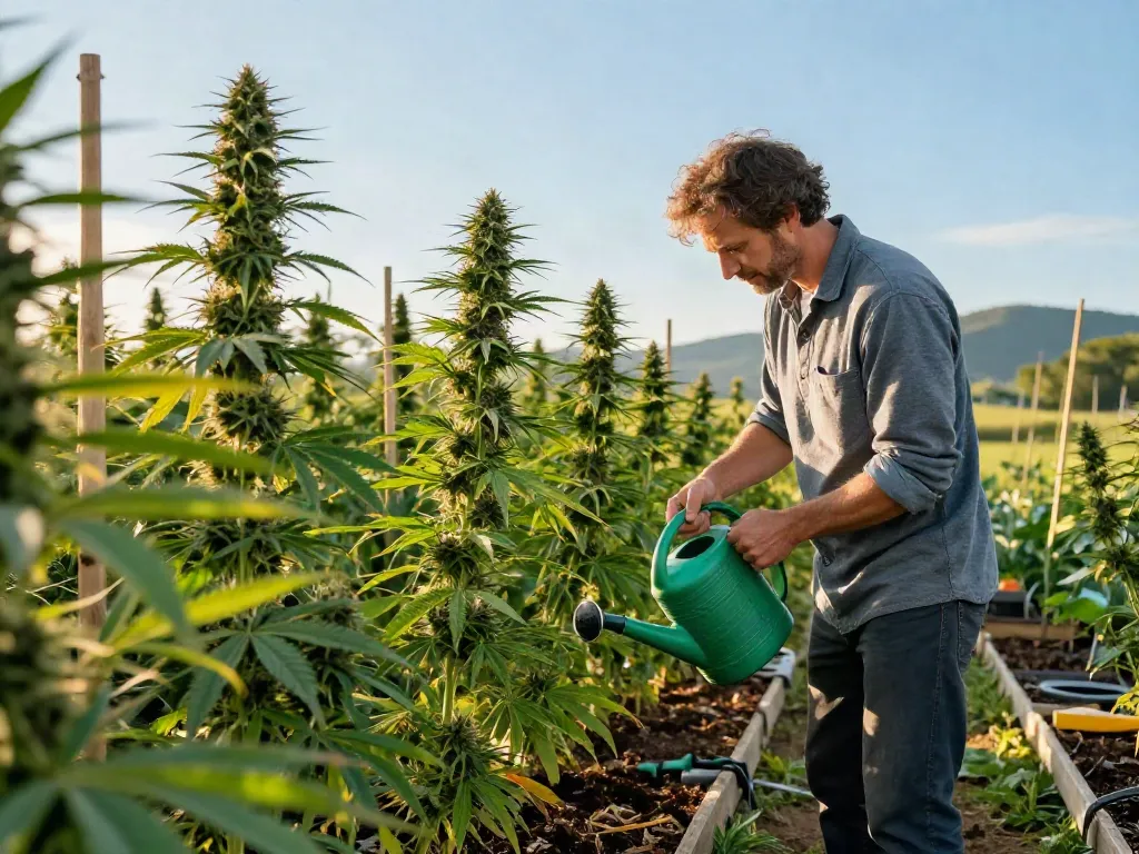 View feminised seed varieties thriving in a lush outdoor garden setting.