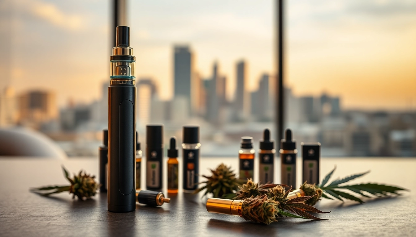 Showcase premium Cannabis Vape setup highlighting a sleek vape pen and cartridges.