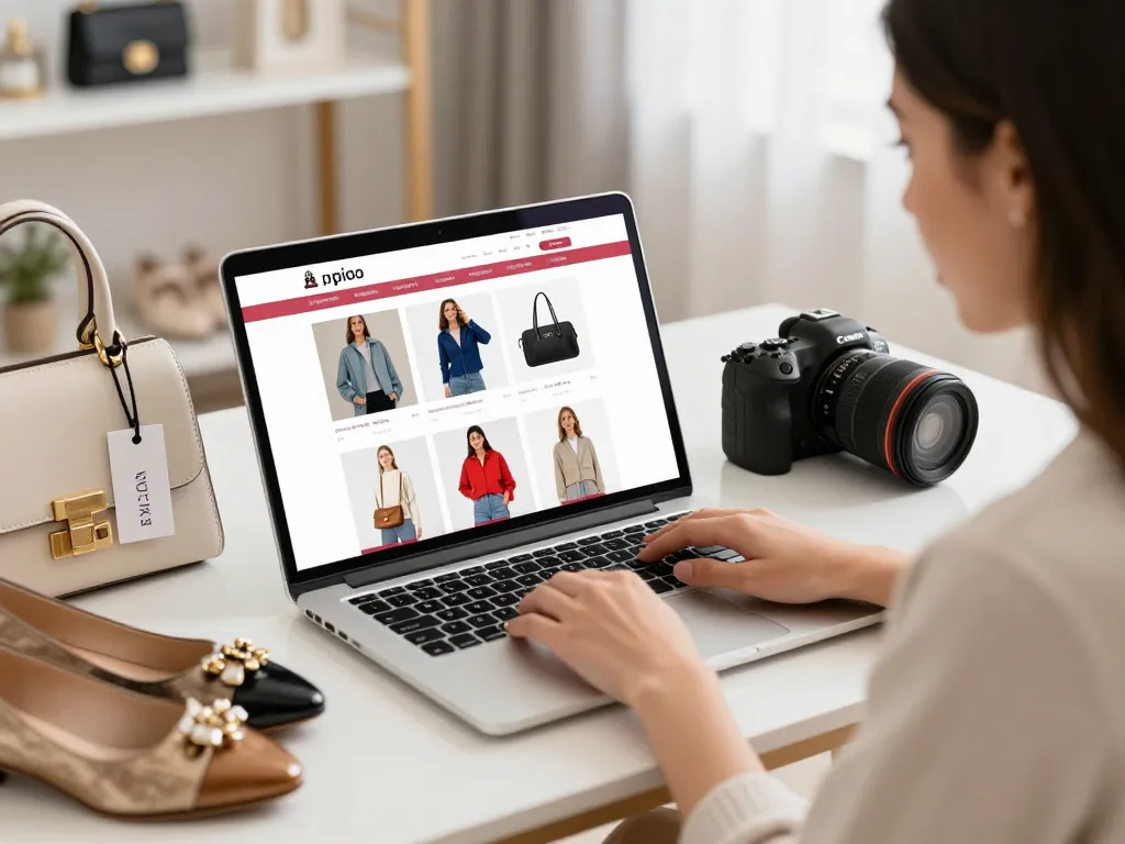 Stylish individual exploring high-quality 레플리카 fashion items on a modern laptop.