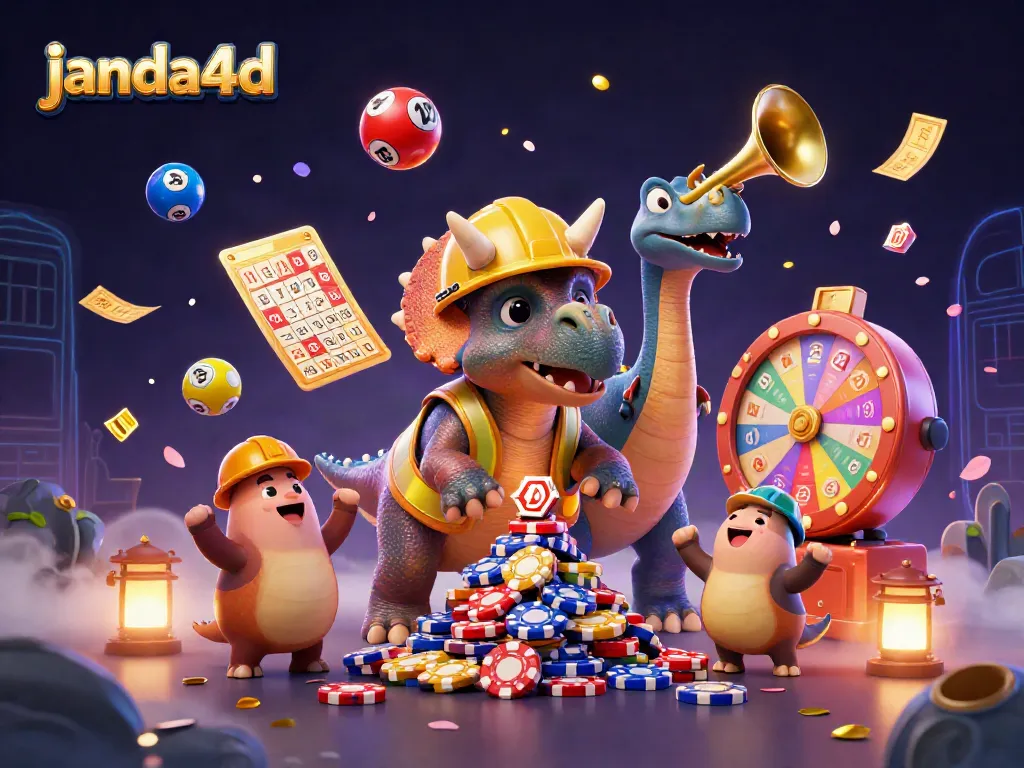 Bermain slot online janda4d dengan suasana kasino animasi penuh warna dan riah.