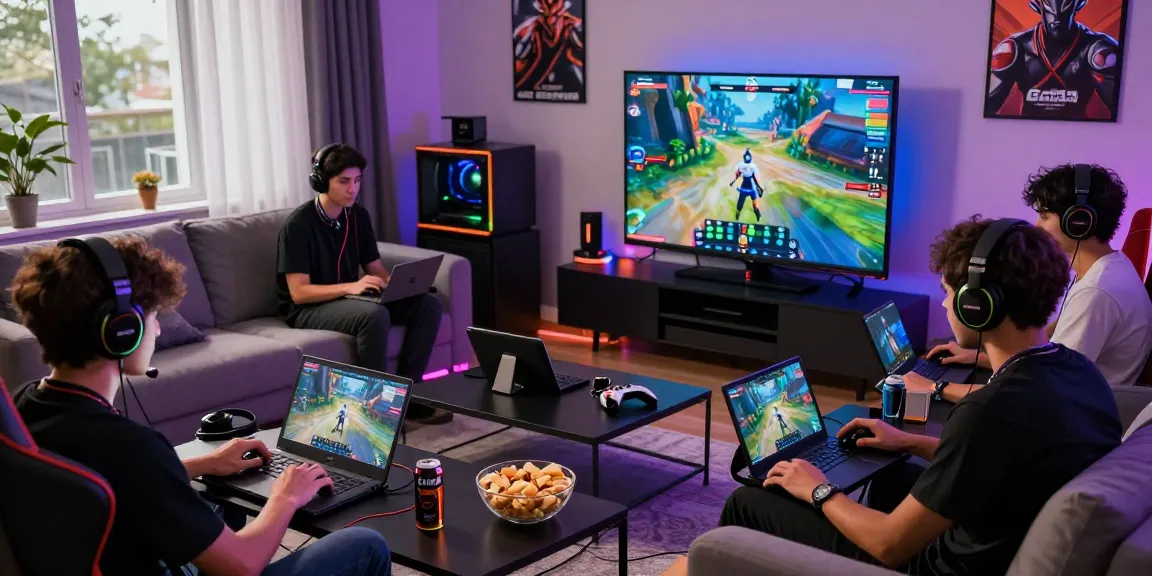 Engaged gamers enjoying garuda303 platform in a vibrant gaming living room.
