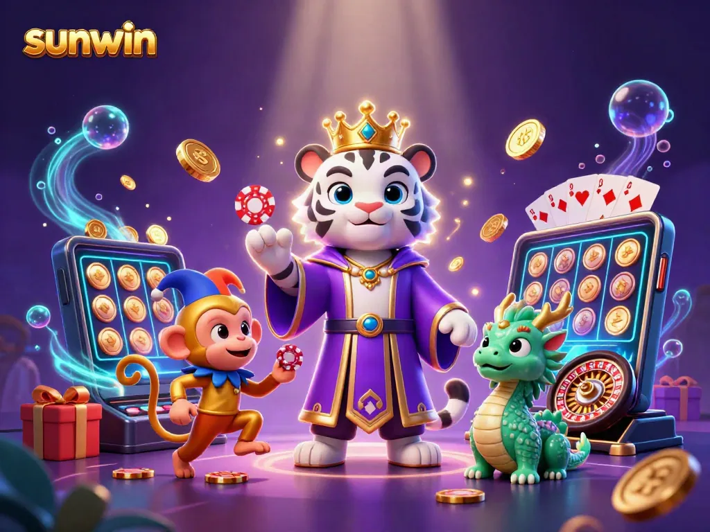 Experience thrilling wins at sunwin with a captivating 3D illustration of a tiger, monkey, and jade dragon.