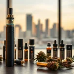 Showcase premium Cannabis Vape setup highlighting a sleek vape pen and cartridges.