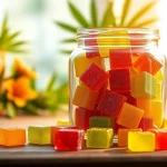 Tasty Weed Gummies in a stylish jar, showcasing their colorful textures and inviting appeal.