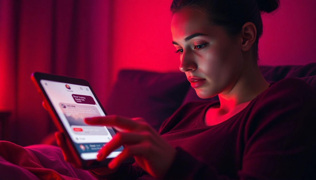 Engaging sex ai chat interaction between user and AI chatbot in a cozy setting.