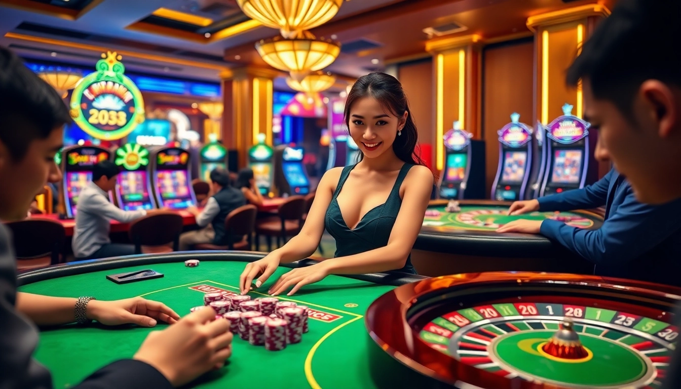 Players enjoying a thrilling gaming experience at Nhà cái AU88's luxurious casino tables.