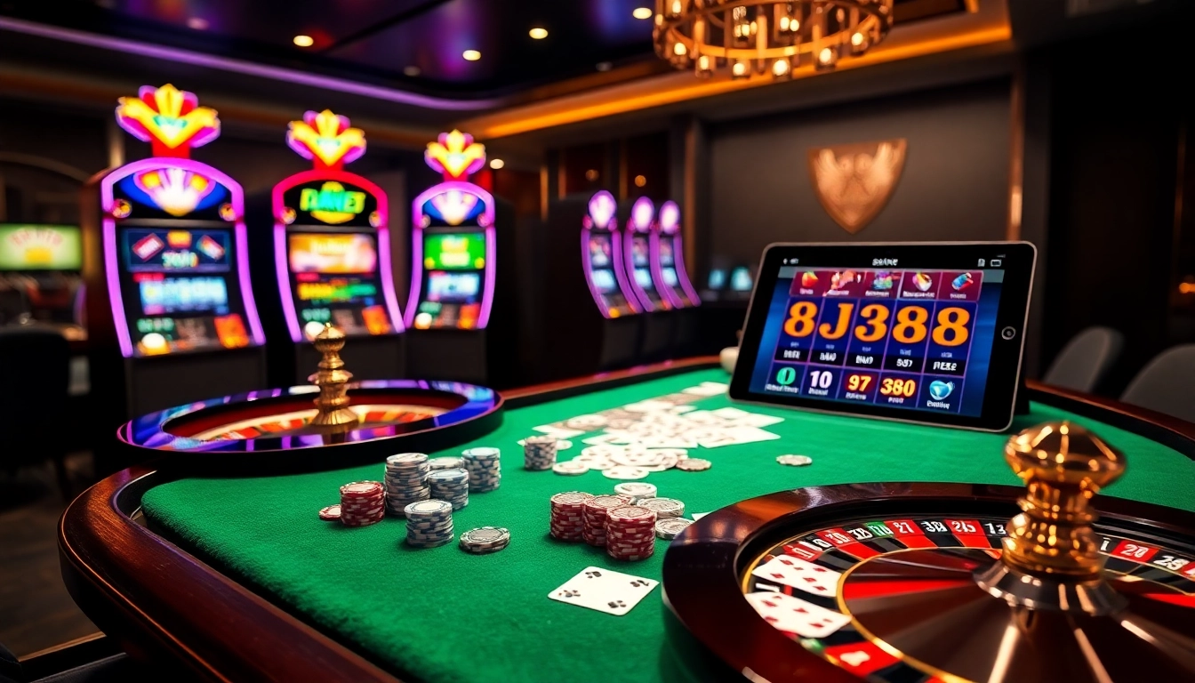 Experience the thrill of BJ388 gaming with elegant casino visuals and exciting betting scenes.