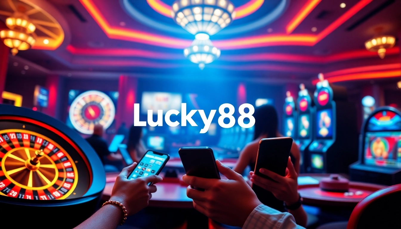Experience the excitement of online gambling at https://lucky88.direct/ with vibrant visuals of casino games and dynamic players.