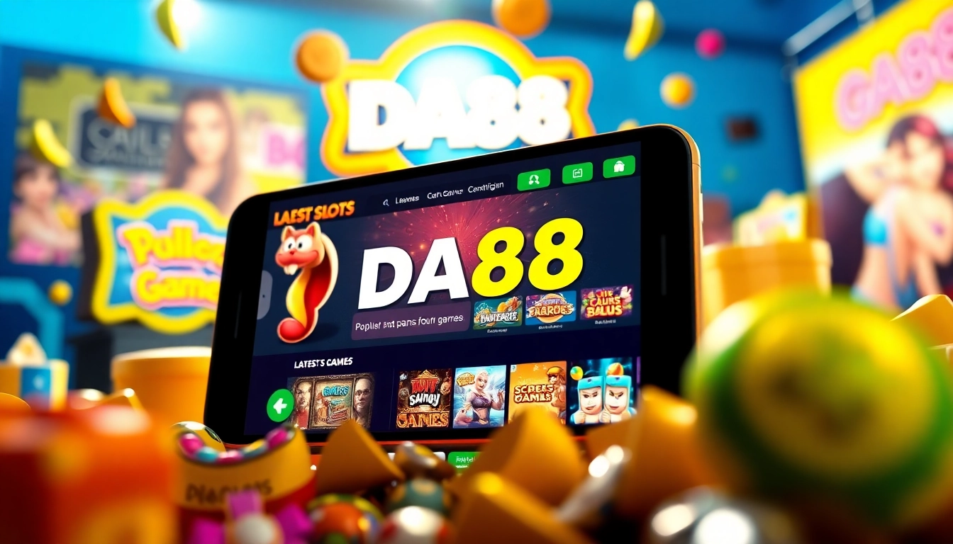 Exciting online gaming experience at https://da88.media/ with vibrant app display and colorful game icons.