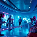 Engaging scene of nsfw ai chatbot interactions in a futuristic digital landscape, showcasing advanced technology and diverse avatars.