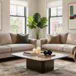 Luxurious living room interior design by www.dgi-chicago.com featuring modern decor and vibrant art.