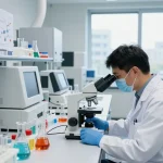 Precise analysis in a modern lab by an EU cannabinoid manufacturer showcasing innovation and professionalism.