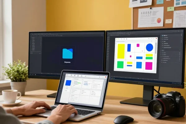 Explore Snipaste下载 interface in a modern home office, featuring colorful screenshot tools and annotations for enhanced productivity.