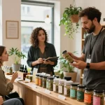 Customers exploring high-quality hash UK products in a welcoming dispensary.