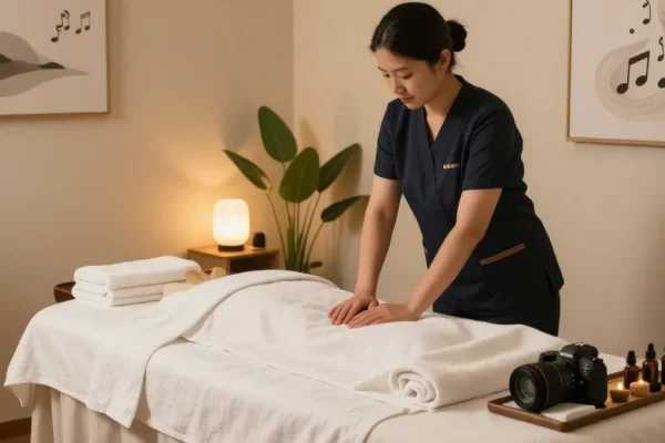 Relaxing 서울출장마사지 therapy room setup with soft lighting and soothing decor.